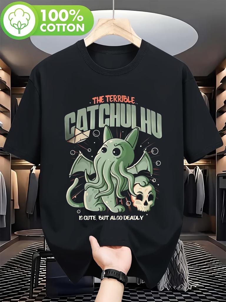 Unisexs Cthulhu Myth Horror Tshirt Designed with Tentacles and Old Runes and A Creepy Cthulhu Quote Loose Casual Tshirt
