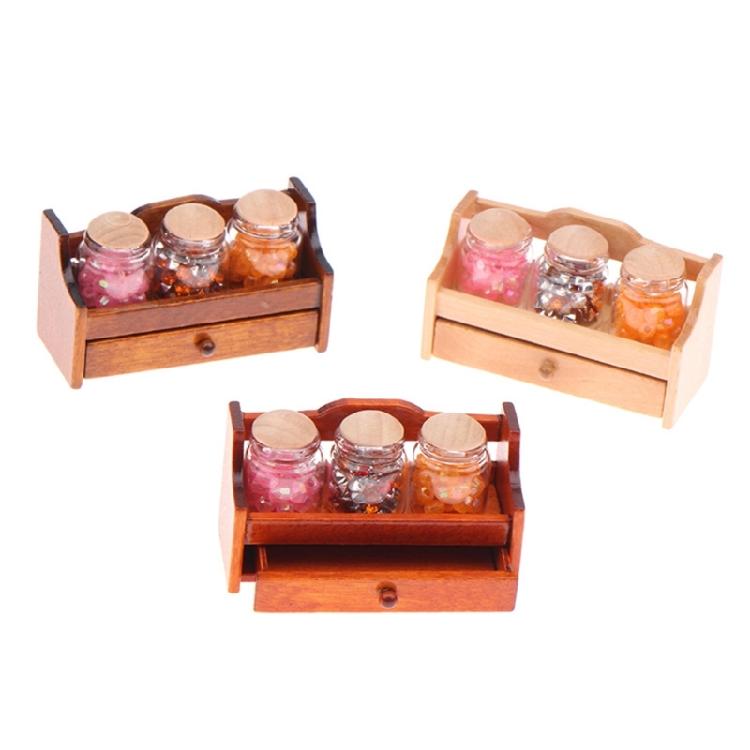 Miniature Wooden Jar Organizer 1/12 Scale Dollhouses Furniture Retro Kitchen Decors MultiPurpose Display Shelf