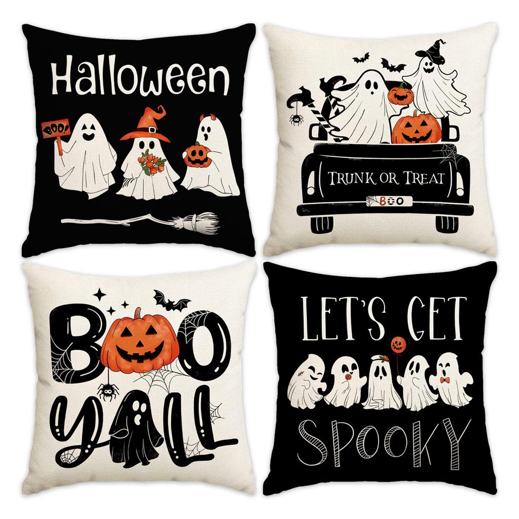 1pc Halloween Cushion Cover with Cute White Ghost Pattern Washable Cover Halloween Themed Party Living Room Bedroom Decoration