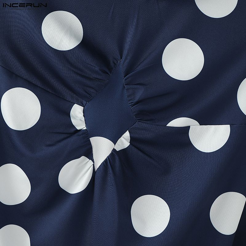 INCERUN Men High Neck Gloves Long Sleeve Polka Dots Twisted Hooded Party Club T-shirts