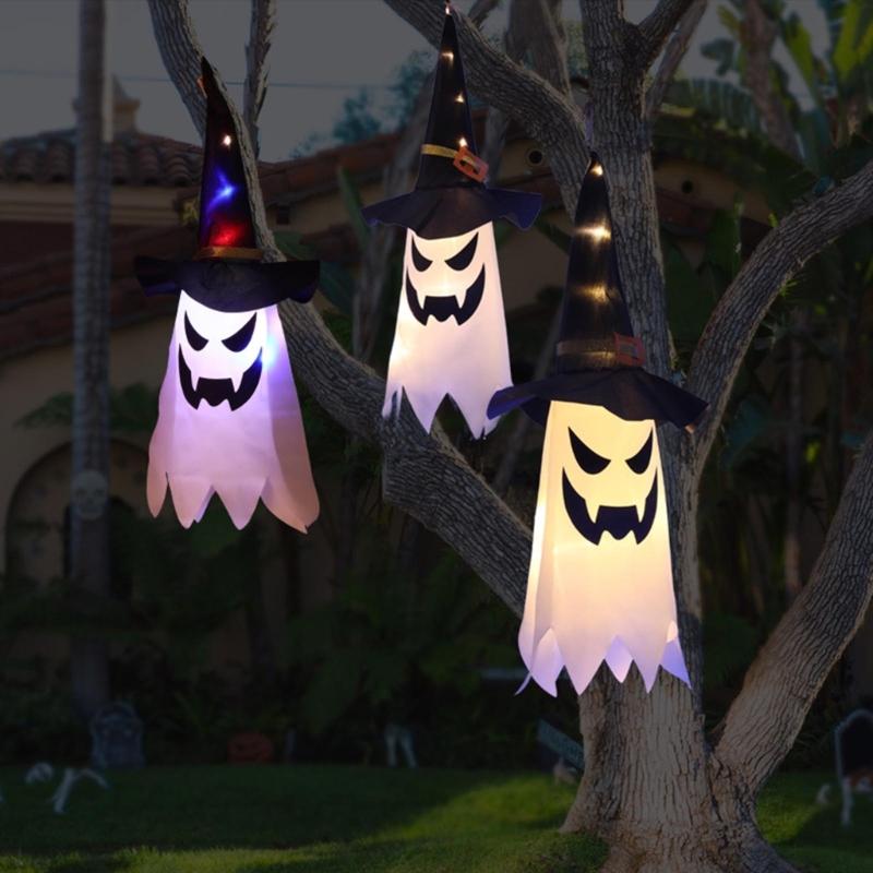 Halloween Decoration Flashing Light LED Skull Festival Dress Up Glowing Wizard Hat Lamps Hanging Decoration Kid Gift