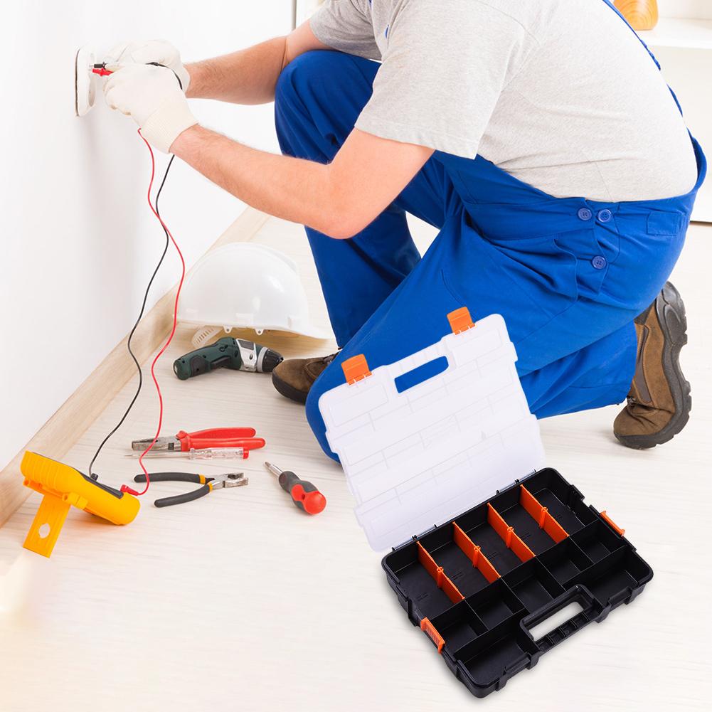 Double Side Tools Box Organizer Hardware Storage Box Portable Tool Box Hardware Tool Arrangement Box for Screws Nuts Nails Bolts