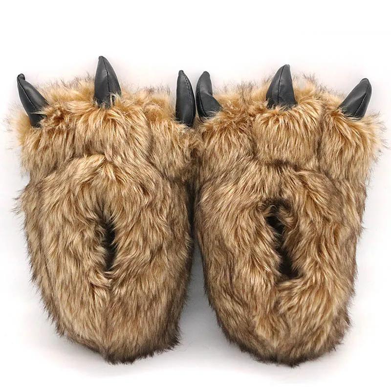 Fashion Animals Beast Claw Shoes Slides for Men Fun Chunky Fuzzy Slippers Male Plush Warm Bear Paw Lovers Funny slippers