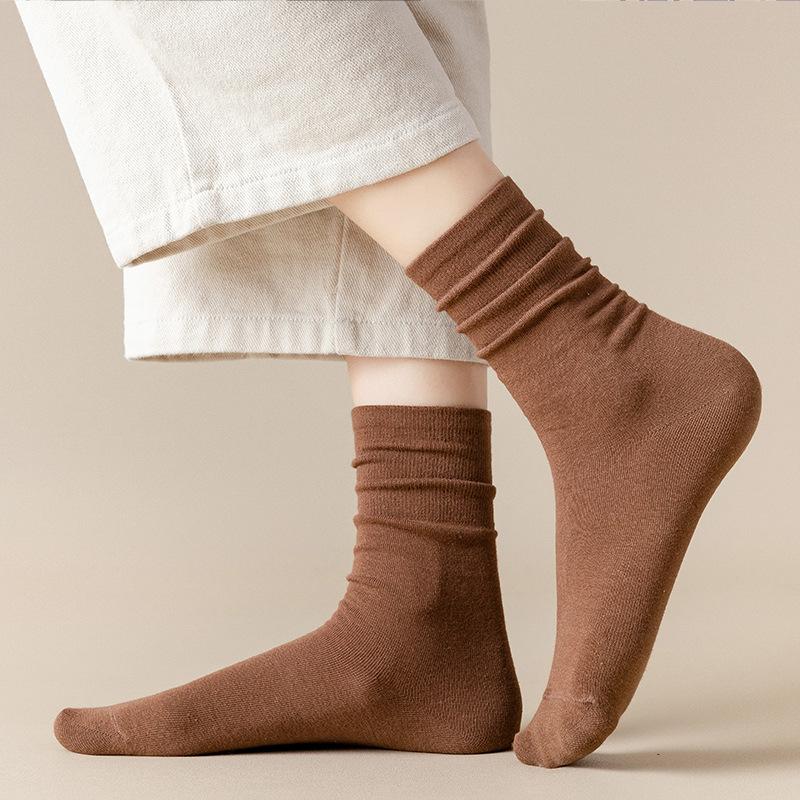 Female Spring and Summer Pure Color Deodorant Sweat Absorption Breathable In The Tube Pile Pile Cotton Socks