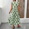 Vacation Elegant Retro Style Women's Dress with Ruffled Small Flying Sleeves and Geometric Print