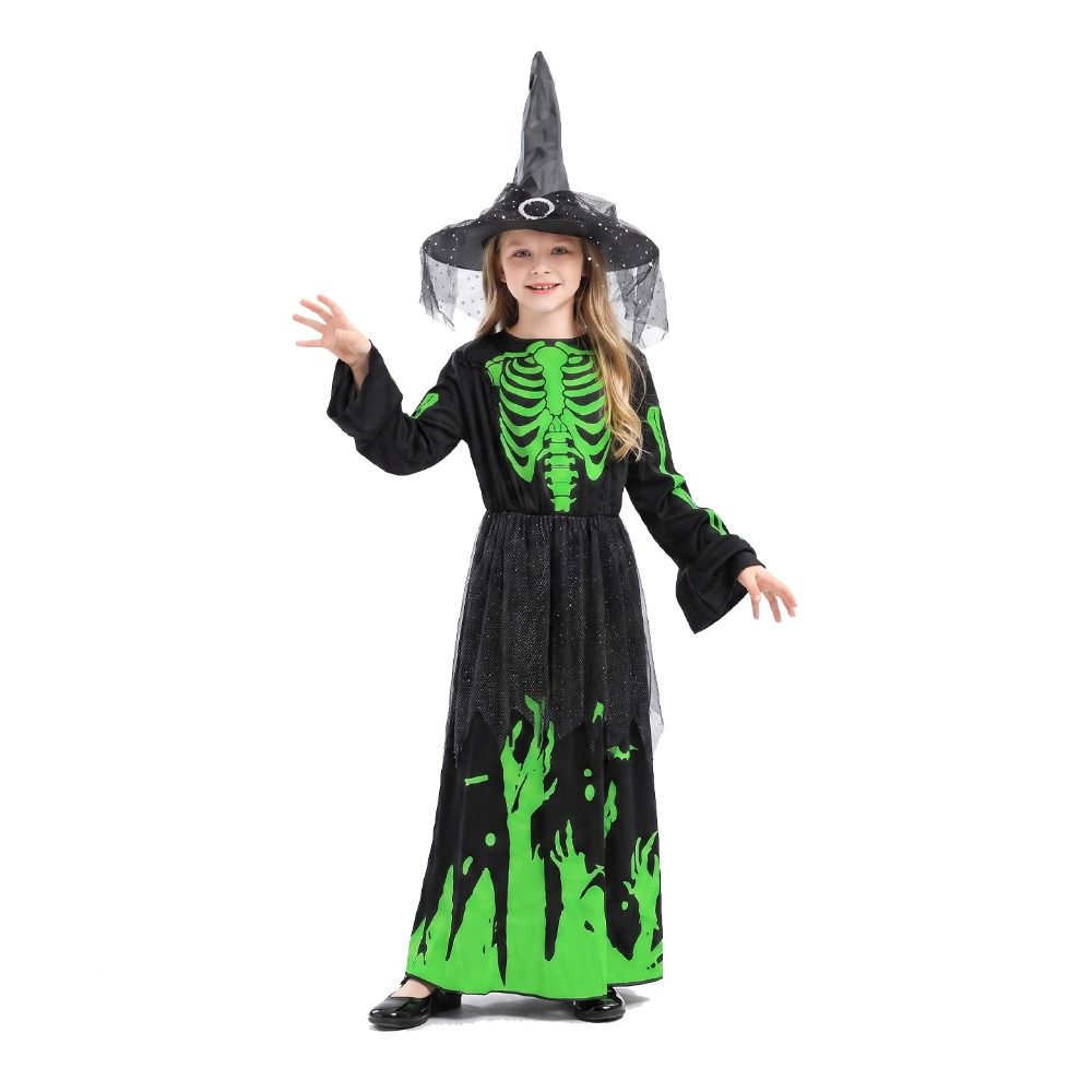 Luminous Cosplay Skeleton Suit Fabric Luminous Kids Dress Grim Reaper Costume  Stage Performance