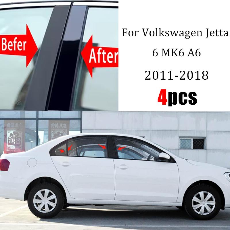 4Pcs Car Door Window Pillar Center Post Trim Stickers For Volkswagen Jetta 6 MK6 A6 2011-2018 2012 2013 Auto Styling Accessories