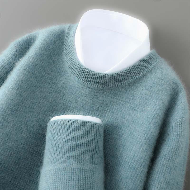 Men's Round Neck Thickened Business Pullover – 100% Australian Wool Cashmere Base Layer for Autumn/Winter.