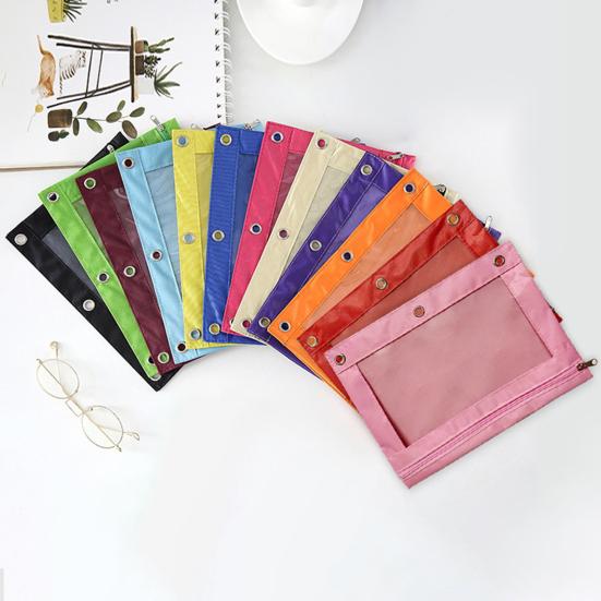 3 Ring Binder File Folder Colorful Fabric Binder Pouch with Clear Window Large Capacity Pencil Pouch for School Office Supplies