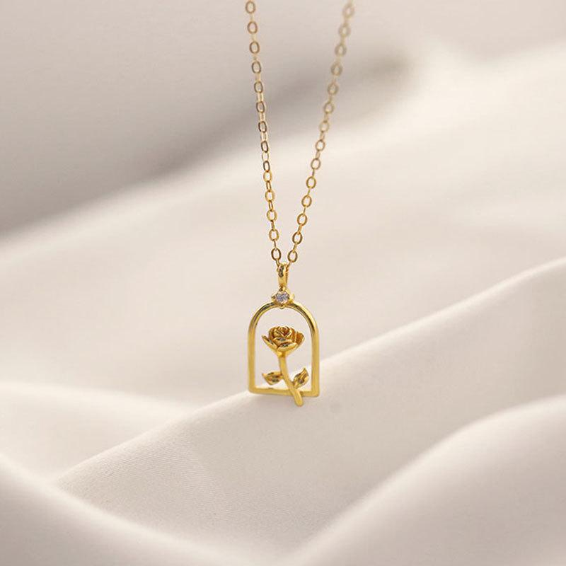 Window Rose Pendant French Romantic Necklace Clavicle Chain Niche Light Luxury Exquisite High-end Feeling