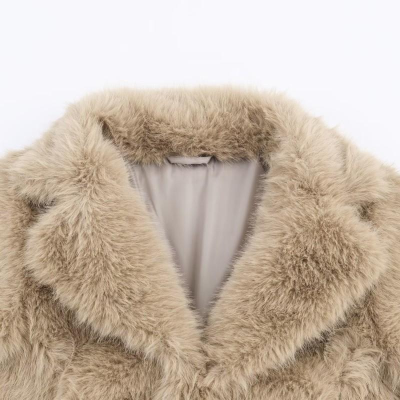 Womens Faux Fur Short Coat Casual Office Style Long Sleeve Turn Down Collar