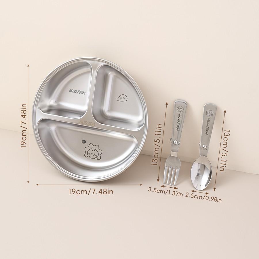 304 Stainless Steel Round Food Plates Stackable Divided Dinner Plate For Kids Students Deepened Fruit Salad Dish Dishwasher Safe
