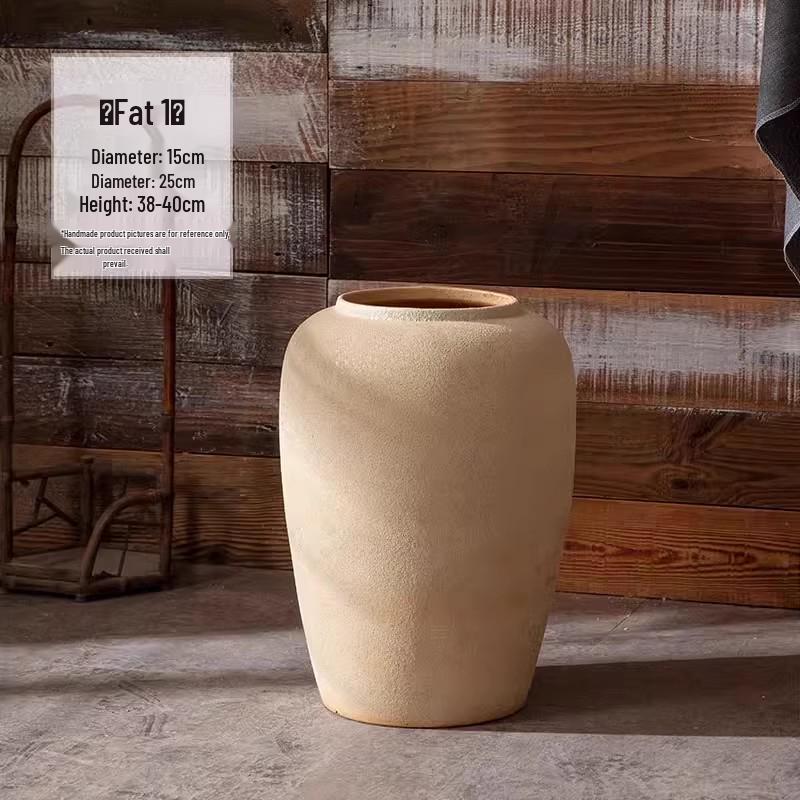 Handmade Retro Nostalgic Large Ceramic Floor Vase – Coarse Pottery Feng Shui Decor for Living Room or Hotel.