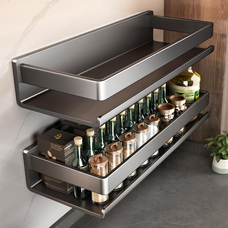 Luxury Kitchen Rack Condiment Jar Storage Rack No Punching Wall-Mounted Seasoning Storage Rack Kitchen Accessories Organizer