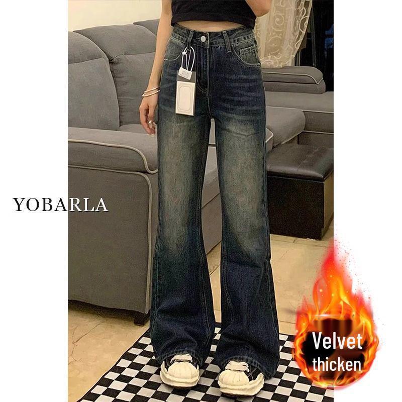 Women's High Waist Retro Blue Micro-Flare Jeans - Plus Size Slimming Fit for Pear-Shaped Bodies In Autumn/Winter