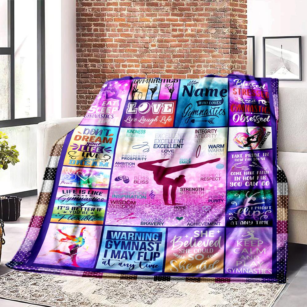 Gymnastics Home Customize Your Name Blankets Comfortable Soft Lightweight Allseason Multipurpose Blanket For Picnics Sofas Offices Beds Living Rooms