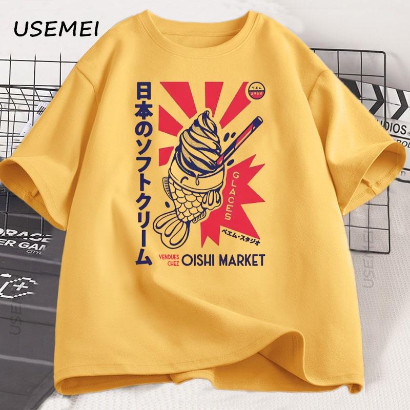 Japanese Foodie Fish Print T-Shirt Men Women Breathable Round Neck Short Sleeve T Shirt Casual Cotton Mens Clothes Strretwear