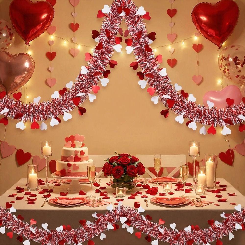 2M Valentinstag Girlande DIY Hängende Dekoration Bunte Herz Lametta Girlande Geburtstagsparty