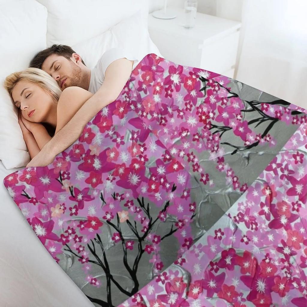 Pink Cherry Blossom Fantasy Throw Blanket Fluffy Cozy Throw Blanket For Home Decor