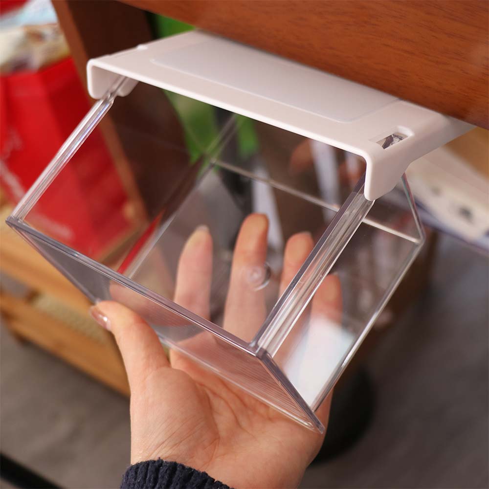 Plastic Drawer Style Storage Box Transparent Large Capacity Under Desk Drawer Organizer Self Adhesive Space Saving Jewelry Case