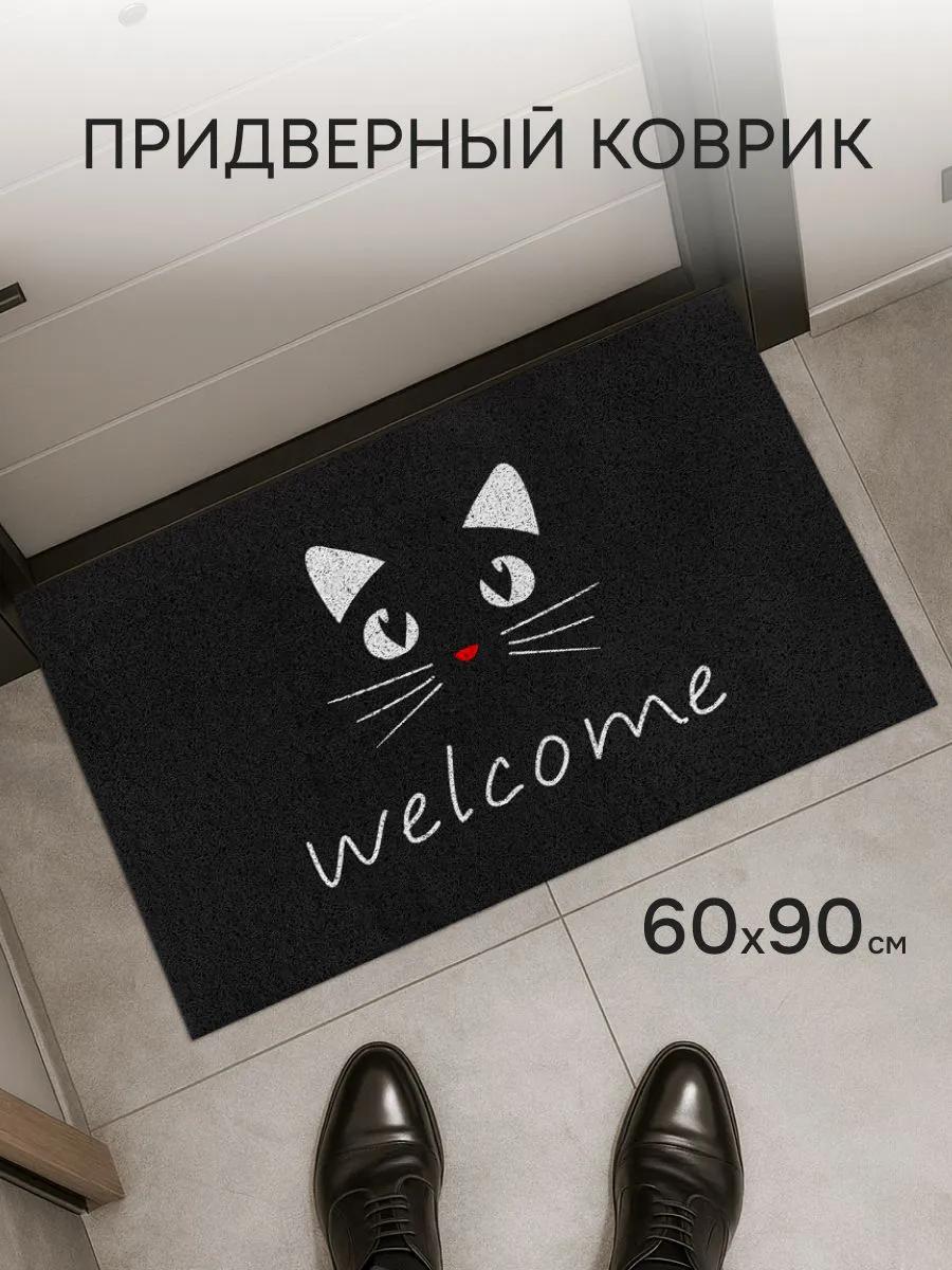 Schattige Zwarte Kat Welkom Deurmat 60x90cm 50x80cm Modderkrabber PVC Antislip Deurmat Zijde Lus Voetmat Tapijt Huisdecoratie Vloerkleed 40cmx60cm