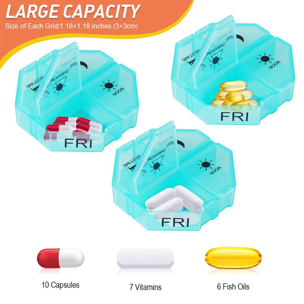 Pill Organizer 4 Compartments 7 Days Portable Travel Weekly Tablet Drug Case for Vitamin Medicine Dispenser Pills Storage Box