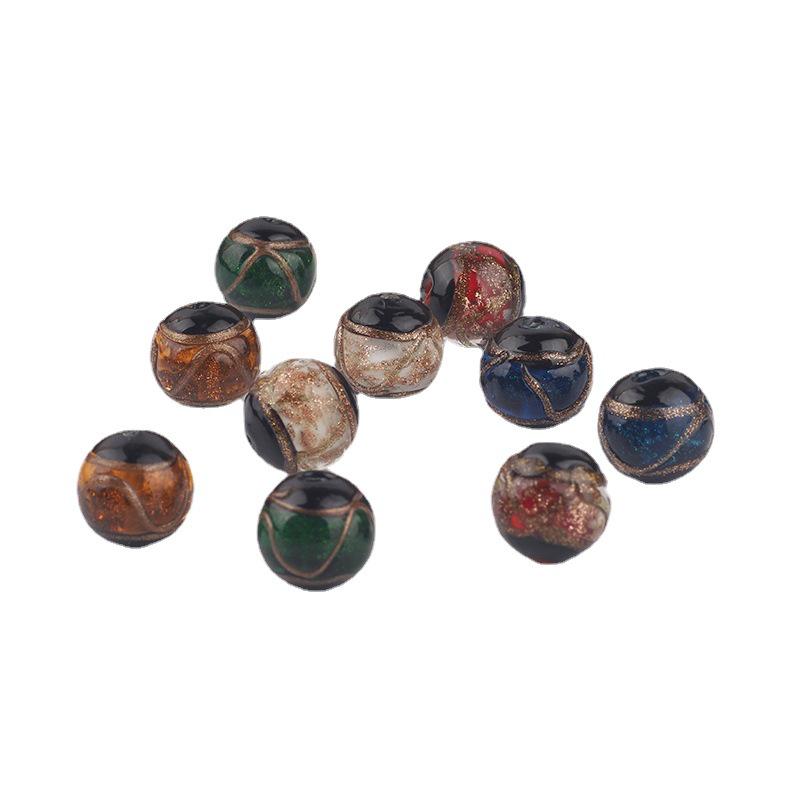 Incense Ash & Gold Sand Glazed Round Beads for DIY Accessories