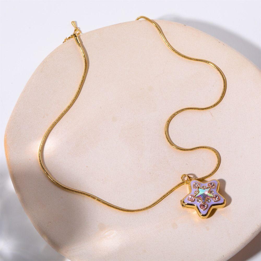 Pink White Heart Necklace Photo Album Heart Star Pendant Full Zircon Necklace Jewelry Accessories