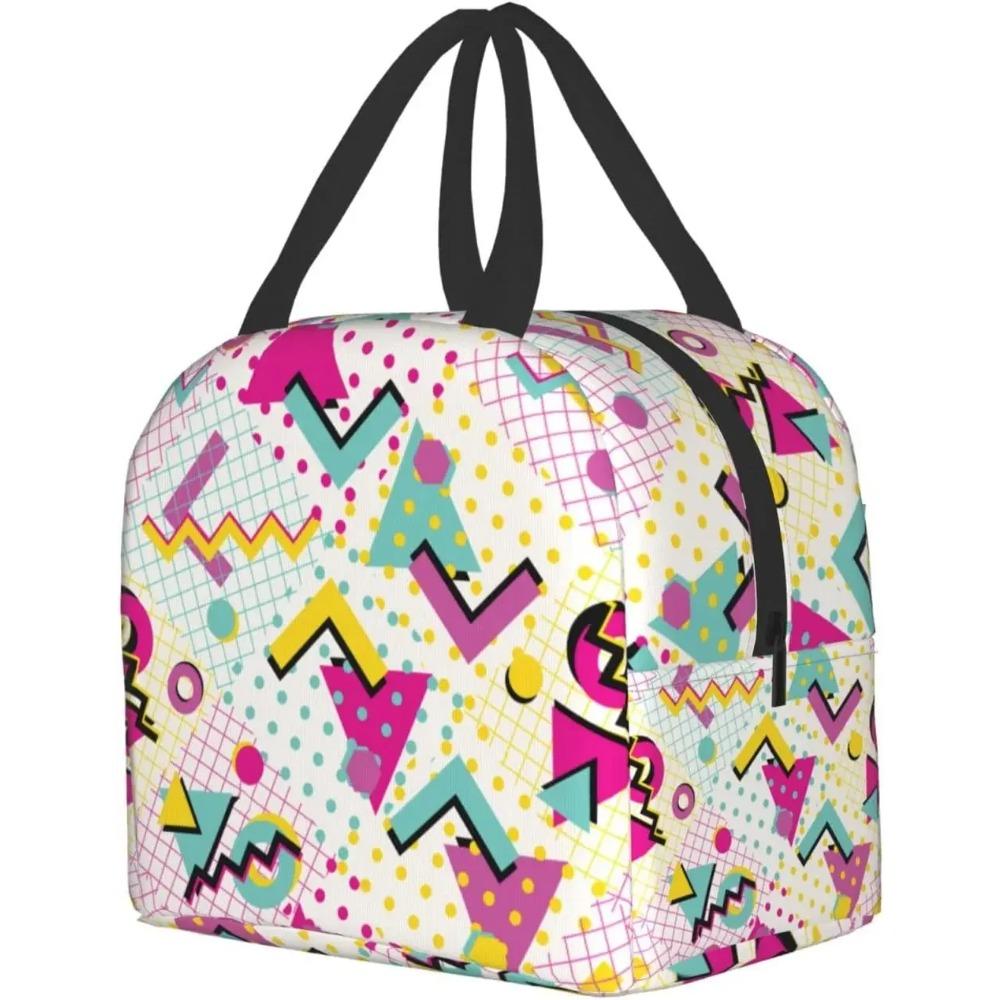 Colorful Abstract 80s Style Portable Lunch Bag For Women Men Insulated Cooler Tote Bag Reusable Lunch Box For Travel Picnic Work