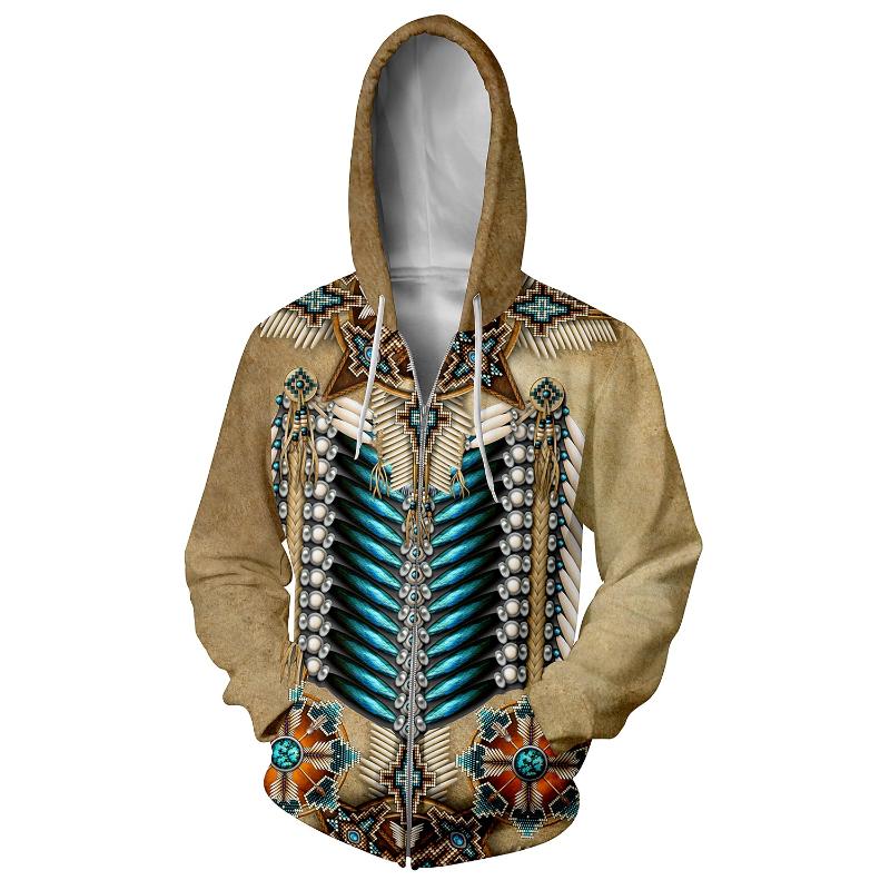 Men's Tribal Hoodie Hoodies Sweatshirt Vintage Ethnic Style Hooded Zipper section 1 Zipper 10 Designer