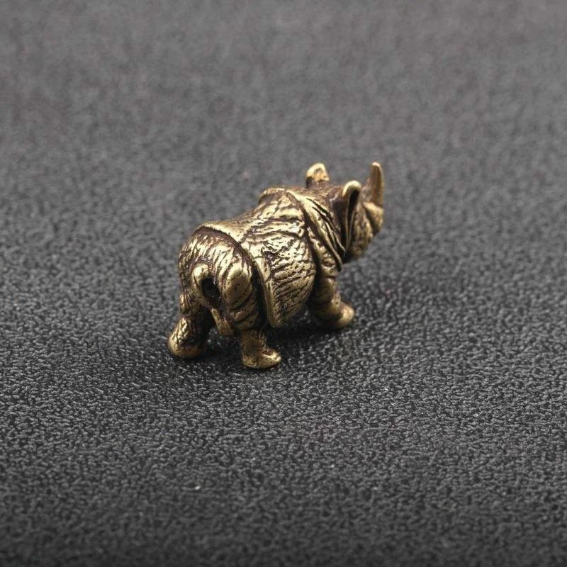 Home Decoration Creative Shape Crafts Retro Pure Copper Solid Brass Cute Rhino Tea Pet Tea Play Ornaments Toy Accessories Gifts