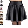 Women Fashion High Waist Imitation Leather Skirt Pleated Skirt Dress