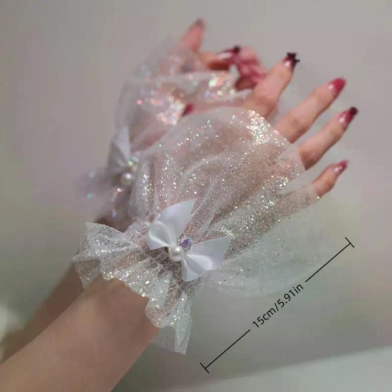 Nail Photo Equipment Short Bow Mesh Wrist Fake Sleeves Bride Decorative False Cuff Tulle Item Nail Art Take Picture Background