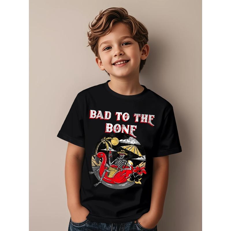 European sizes Kids T-Shirt for Halloween Featuring a Bad to The Bone Skeleton Design, Boy Graphic Tee, Boy Clothes Old, Boy T Shirt, Boy Shirt 110 чёрный