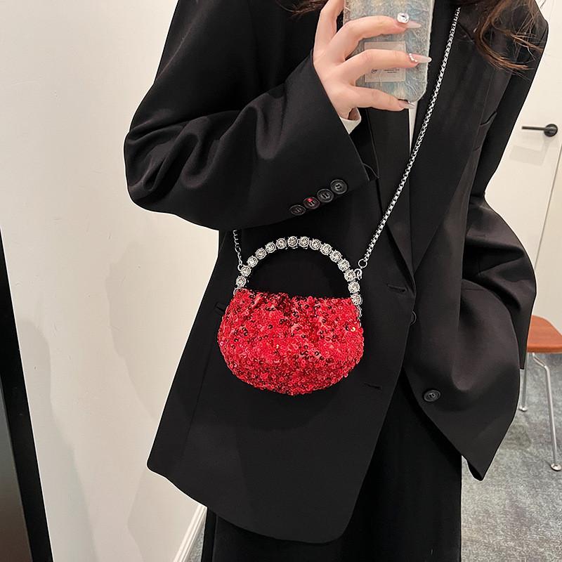 Glamorous Sequin Chain Bucket Bag Women's Urban Minimalist Shoulder Bag