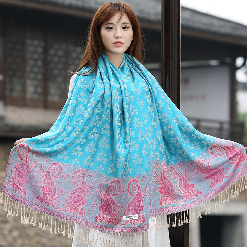 Scarf Women's Autumn and Winter Extended Women's Cotton and Linen Jacquard Tassel Air Conditioning Shawl Sunscreen Long Towel