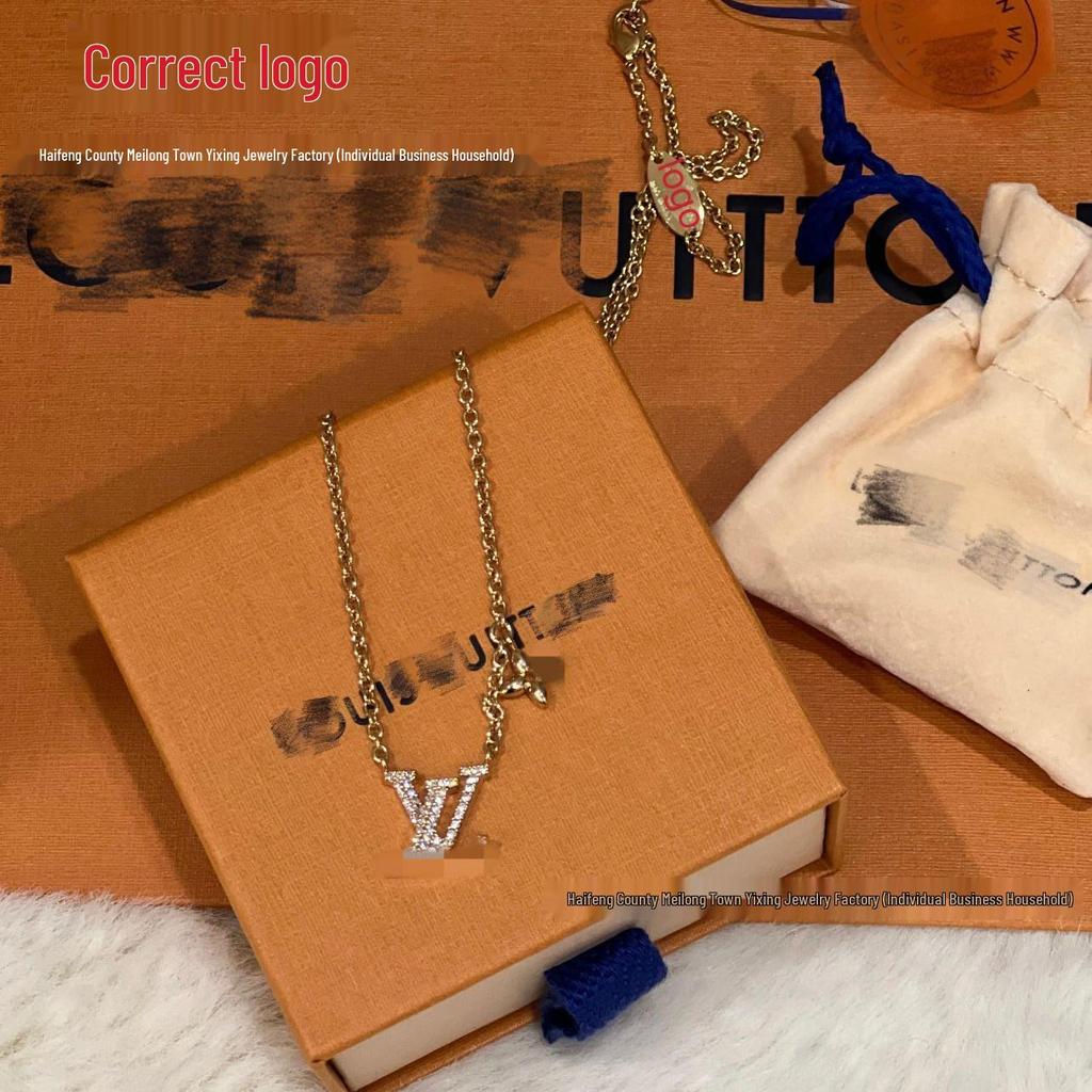 Luxury LV Initials Diamond V Necklace, 18K Gold-Plated Titanium Steel Clavicle Chain - Valentine's Day Gift.