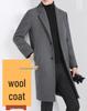 Men's 2025 Winter Korean Style Woolen Coat: Trendy Mid-Length Thick Thickened British Windbreaker