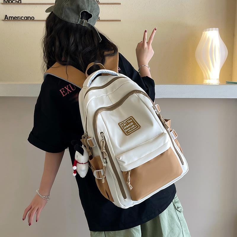 Schoolbag Large-capacity Backpack female-Japanese Contrasting Color Trendy Brand College Student Schoolbag Leisure Travel Bag New Computer Bag