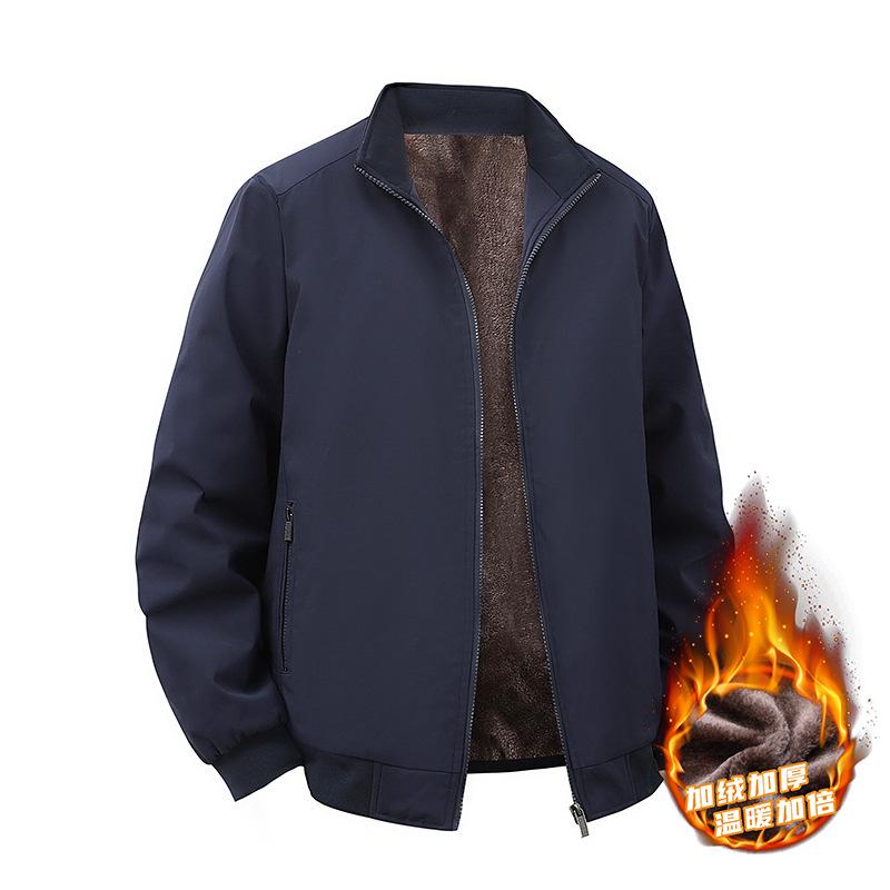Men's Plus Size Winter Cotton Jacket for Middle-Aged & Elderly Dads, Velvet Lined, Thickened, Padded, Stand-up Collar
