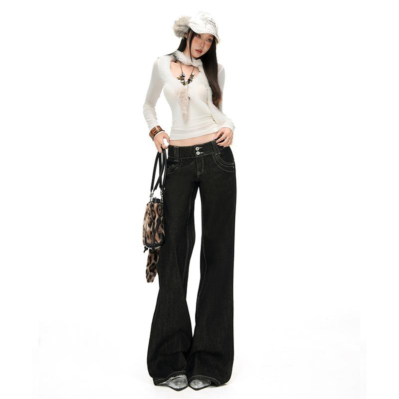Original cow-colored Spice Girl low-waisted and slightly pulled jeans, women's autumn new loose and thin, non-stick leg flared pants