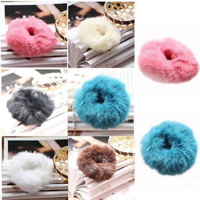 Fashion Soft Faux Fur Scrunchie Elastyczna solidna lina do włosów Kucyk Tail Hold Hair Band