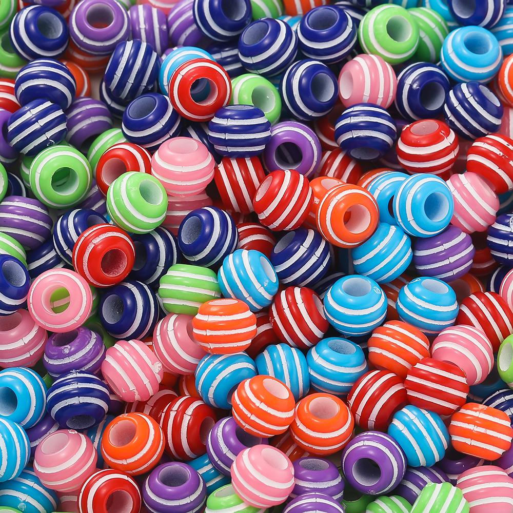 

50pcs/Lots 10mm Acrylic Big Hole Beads Btriped Round Loose Spacer Beads for DIY Bracelet Necklace Jewelry Accessories Making