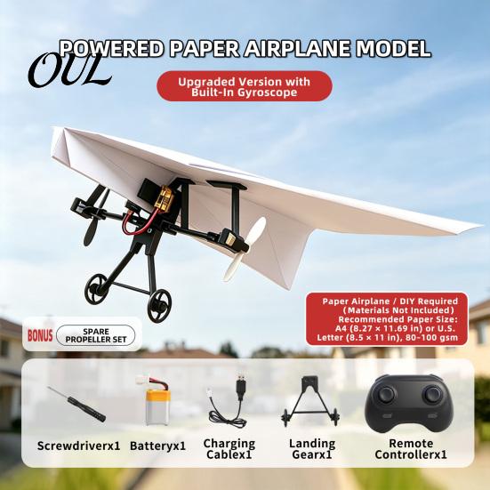 Remote Control Plane Launcher Paper Airplane Kit with Gyro Stabilizer, DIY Electric RC Flying Power Module Dual Propellers, Aircraft Transmitter