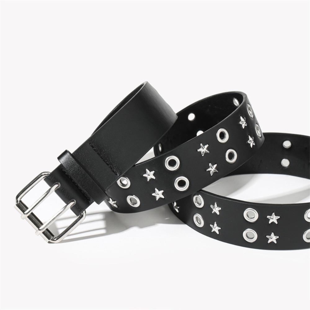 Pin Buckle Star Rivet Belt Luxury Design Punk Waistband  Paired with Skirts Jeans