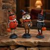 Cute Spooky Shelf Sitters Wooden Halloween Resin Figurines Pumpkin Scarecrow Wizard Owl Black Cat Decorative Crafts Statue Rustic Desktop