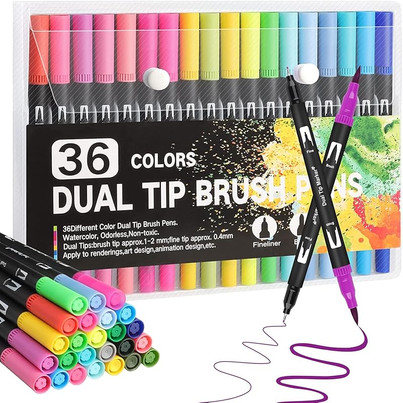 Corslet 36 Water Based Dual Tip Brush Pens: 1-2Mm & 0.4Mm Tips With Carrying Case For Art, Calligraphy And Sketching