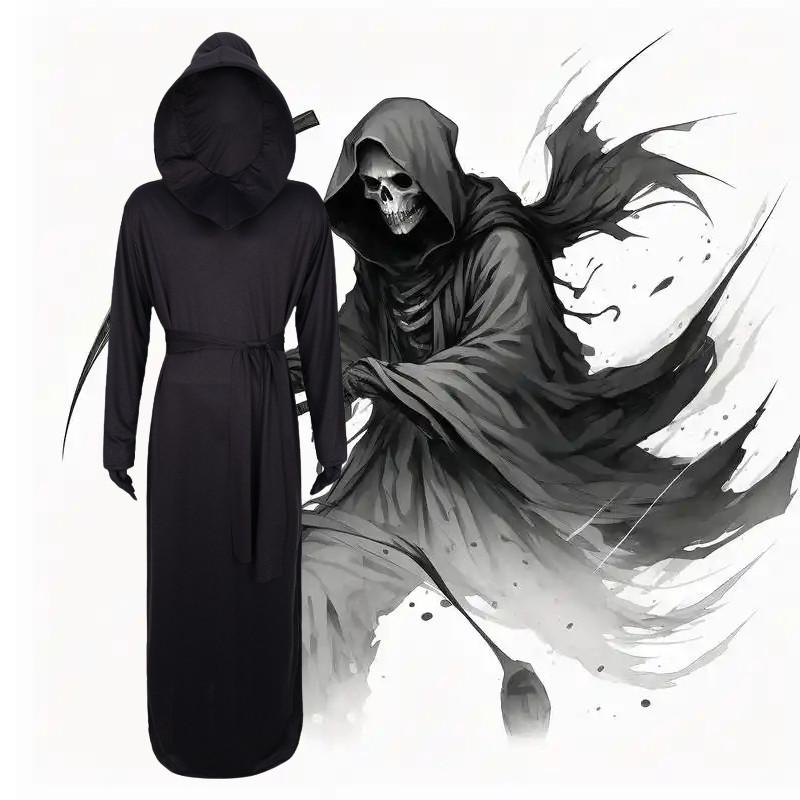 Halloween Black Death God Cosplay Costume With Polyester Fabric For Stage Performances And Party Events