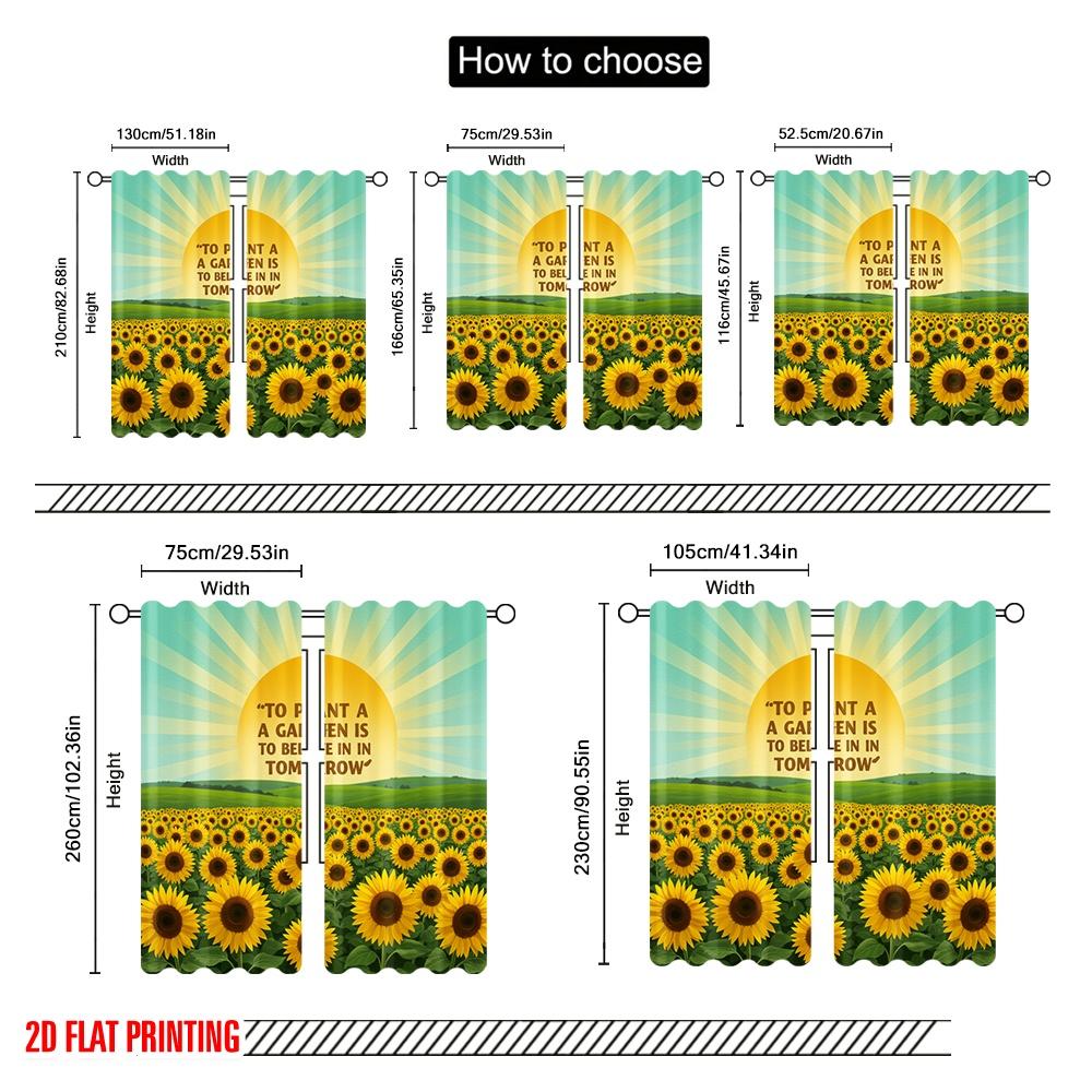 2pcs 2D Flat Printing Drapes Sunflowers Belief Tomorrow Garden Polyester Without Electricity Party Decorations for Room Bedroom