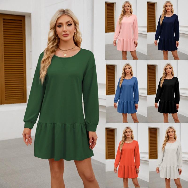 Women's Cross Neck Long Sleeve Sweatshirt Dress Casual Loose Fit Lounge Wear Hoodie Dress